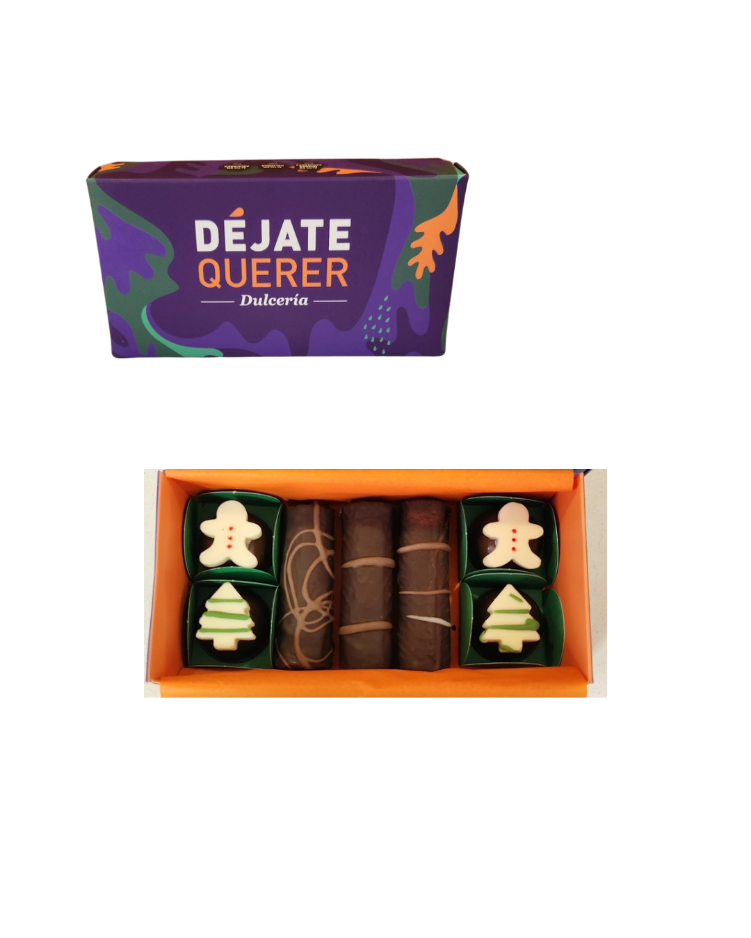 Caja navideña mini cuchufli y chocolate 7 unds