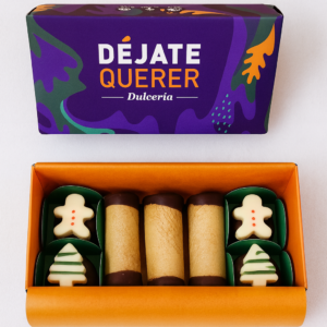 Caja navideña mini barquillo con chocolate